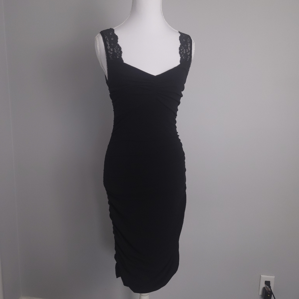 Express Black Lace Strap Ruched Bodycon Midi Dress – Women's Small